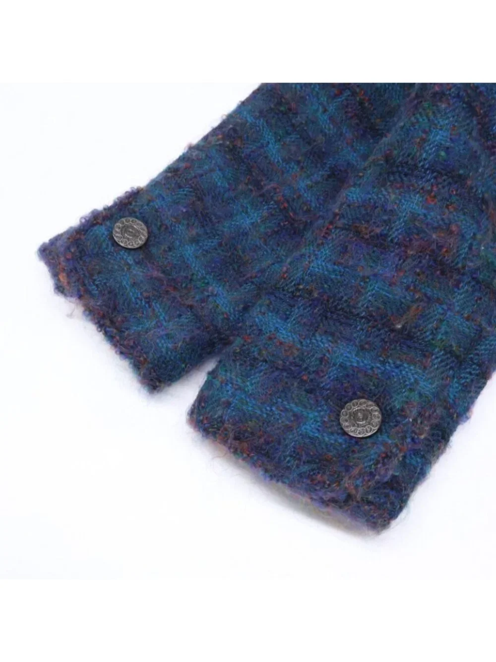Chanel Check CC Logo Button Tweed Collarless Jacket 36